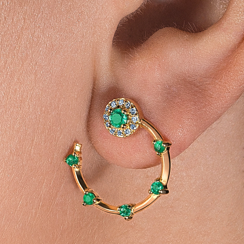 Brinco Glam P Esmeralda e Brilhantes 18k