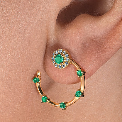 Brinco Glam P Esmeralda e Brilhantes 18k