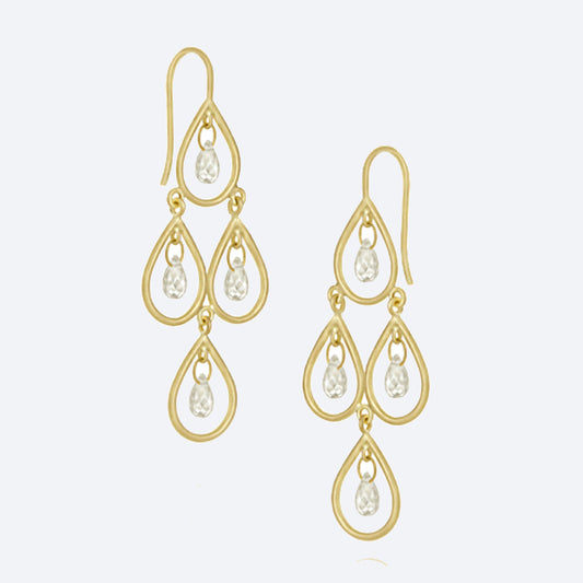 Brinco Gotas Cristal ou Granada 18k