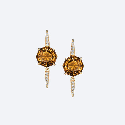 Brinco Gancho Spikes Citrino 18k