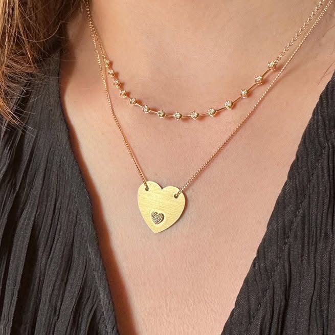 Colar Chapa Coração Pavê 18k