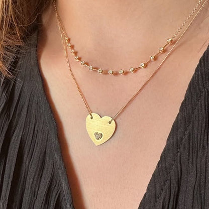 Colar Chapa Coração Pavê 18k
