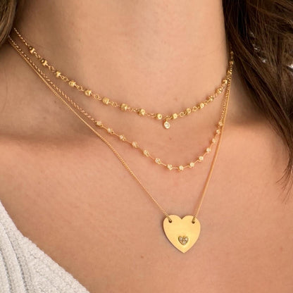 Colar Chapa Coração Pavê 18k