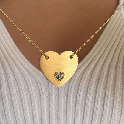 Colar Chapa Coração Pavê 18k