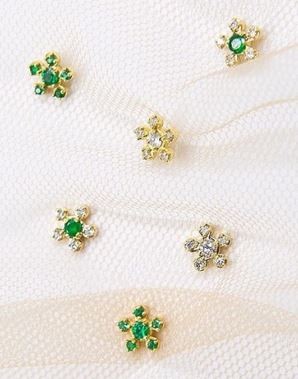 Brinco Piercing Flor Mini Esmeralda 18k