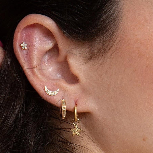 Brinco Piercing Lua Pavê 18k
